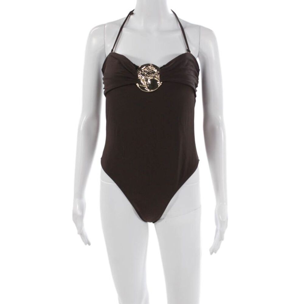 Commense Women One-Piece Swimsuit Brown Solid Size M
